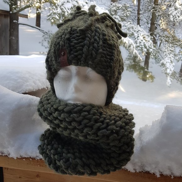 Wool winter set, army green, sweater with matching hat and tubular scarf, - Picture 11 of 11